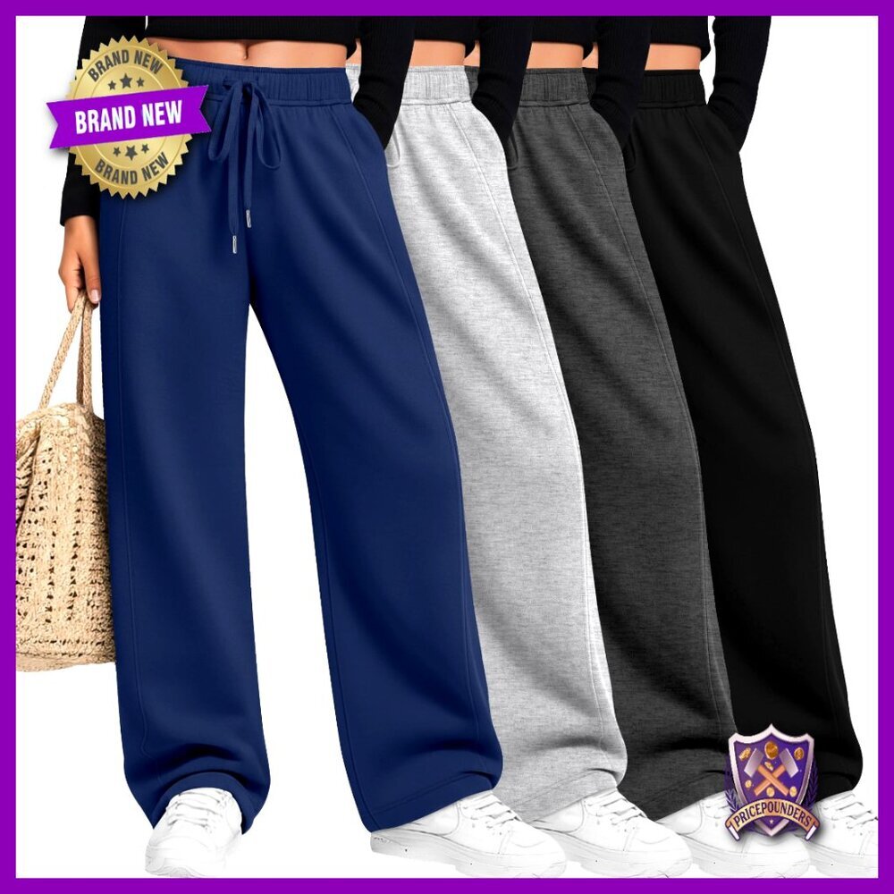 Plus Size Wide Leg Sweatpants High Waisted Drawstring Elastic Lounge Pants with